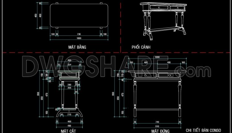 143. Elegant Console Desk Cad Drawing Free Download In Dwg Format