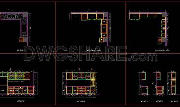 239. Free DWG Files of Modern Kitchen Cabinet Technical Details