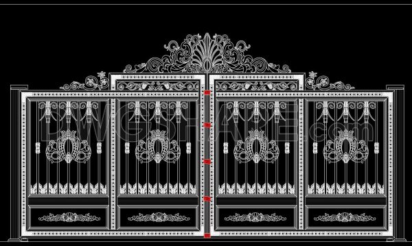 256. Free Download CAD Drawing of Classic Villa Gate with Intricate Carved Patterns