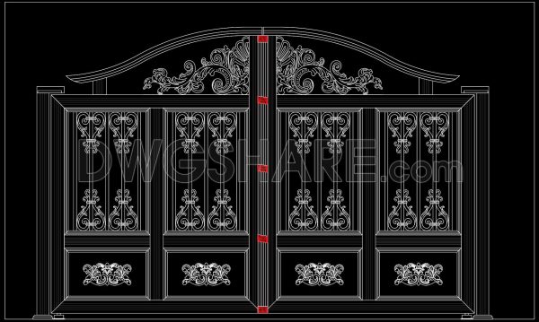 258. Free CAD Drawings of Traditional Style Villa Gate with Rich Ornamental Details