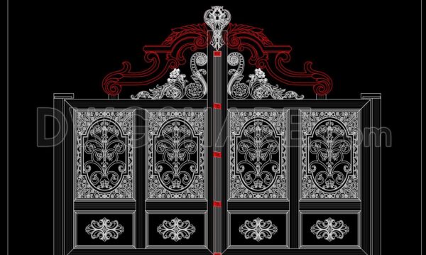 263. Free Download CAD Drawing of Classic Villa Gate with Intricate Carved Patterns