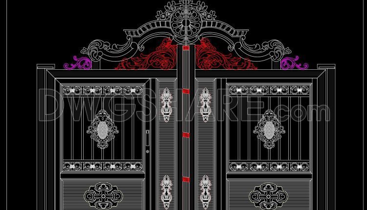 264.-free-cad-file-of-ornate-classical-villa-gate-design-with-detailed-decorative-motifs