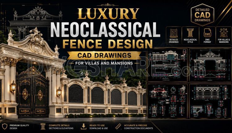 308. Luxury Neoclassical Fence Design Cad Drawings For Villas And Mansions