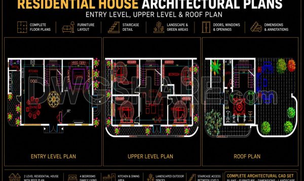 3 months ago
                

                
             444313. Free CAD Plans – Spacious Villa Layout with 3 Bedrooms & Family Area