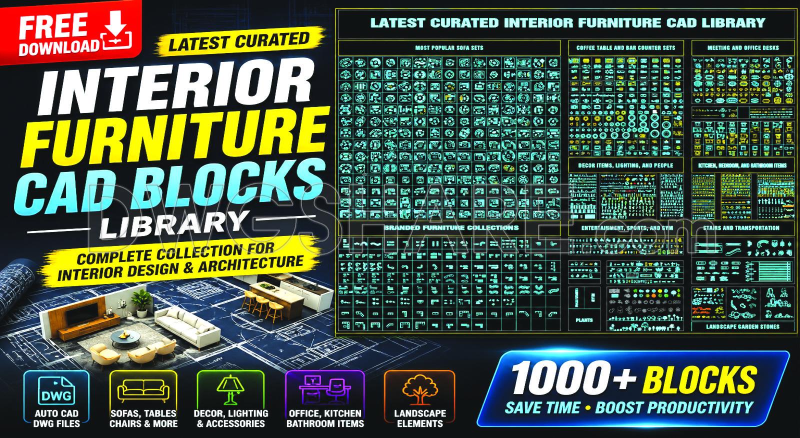 Library Blocks Rayon 381. Ultimate Interior Furniture CAD Blocks Library – Free AutoCAD DWG ...