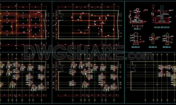 415. Download CAD structural drawings for a 13m x 25m reinforced concrete townhouse construction