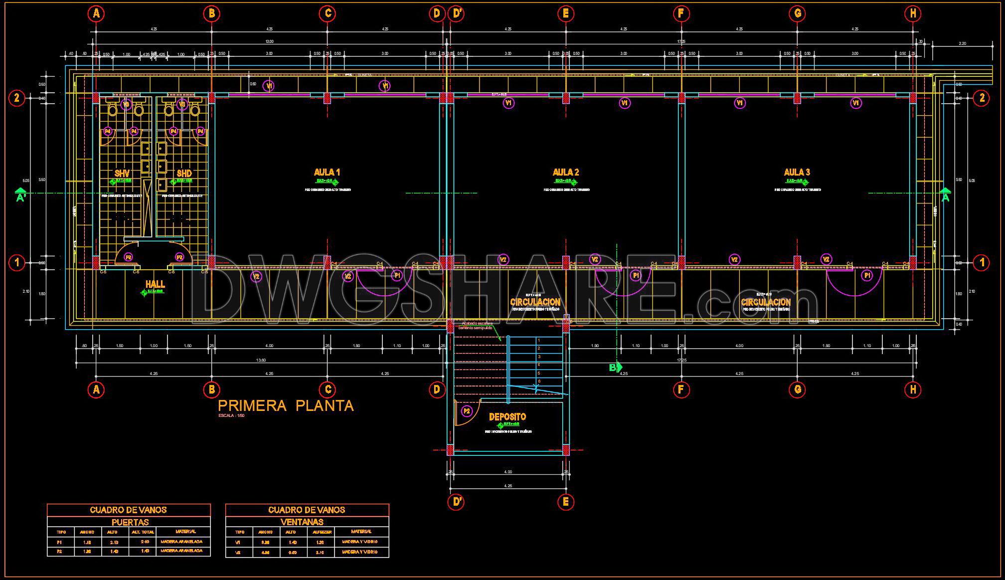 42. Free Download CAD Drawings of Classrooms in Huancayo School (4)