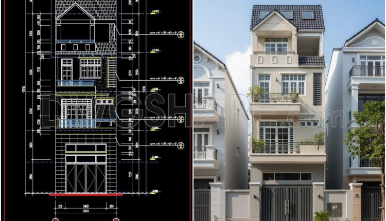 439. Download Cad Design Drawings For A 4-story House With Dimensions 5m x 25m (2)