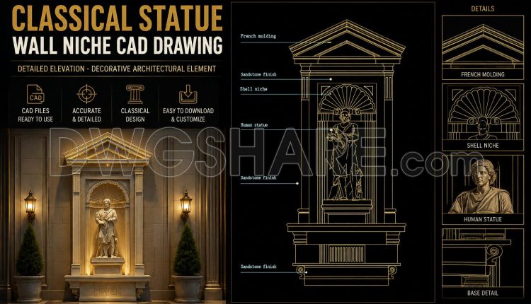 593.-cad-decorative-statue-wall-elevation-1