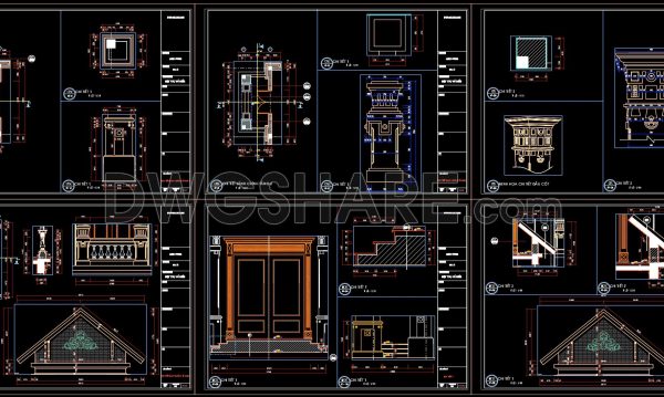 593. Free CAD Drawing of Classical Villa Main Entrance Elevation with Detailed Architectural Elements