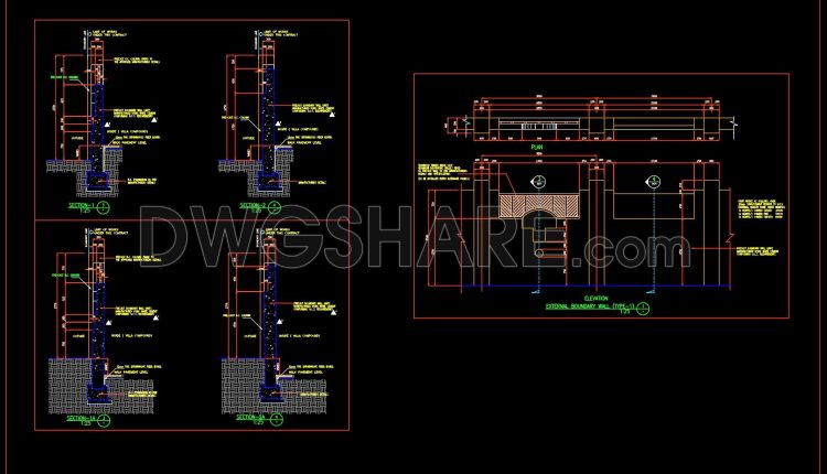 701. Free Download Precast Boundary Wall Elevation and Section Details CAD DWG (1)