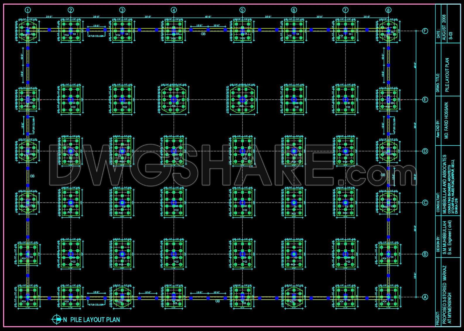 703. Free Download Precast Pile Foundation Layout CAD Drawing (1)