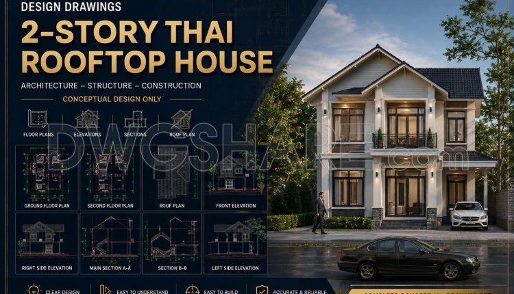 808. 2-Story House CAD Design with Thai Roof – Floor Plans, Elevations & Sections (3)