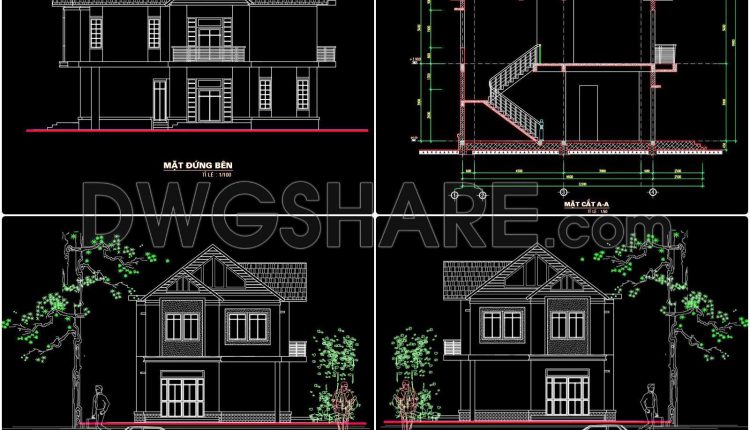 808. 2-Story House CAD Design with Thai Roof – Floor Plans, Elevations & Sections (2)