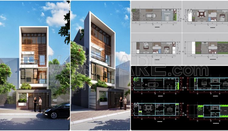 911. Download Cad Drawings Of A 4-story Family House Concept Design (5m × 18m Plot Size)