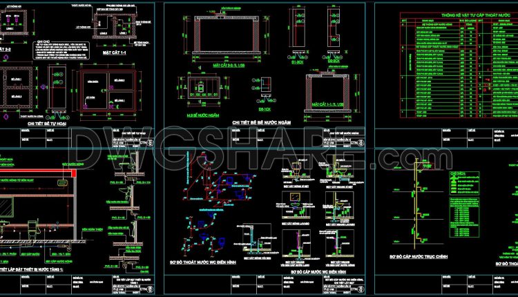 167. House Plumbing Design CAD Drawings with Water Supply, Drainage and Septic Tank Details (1)