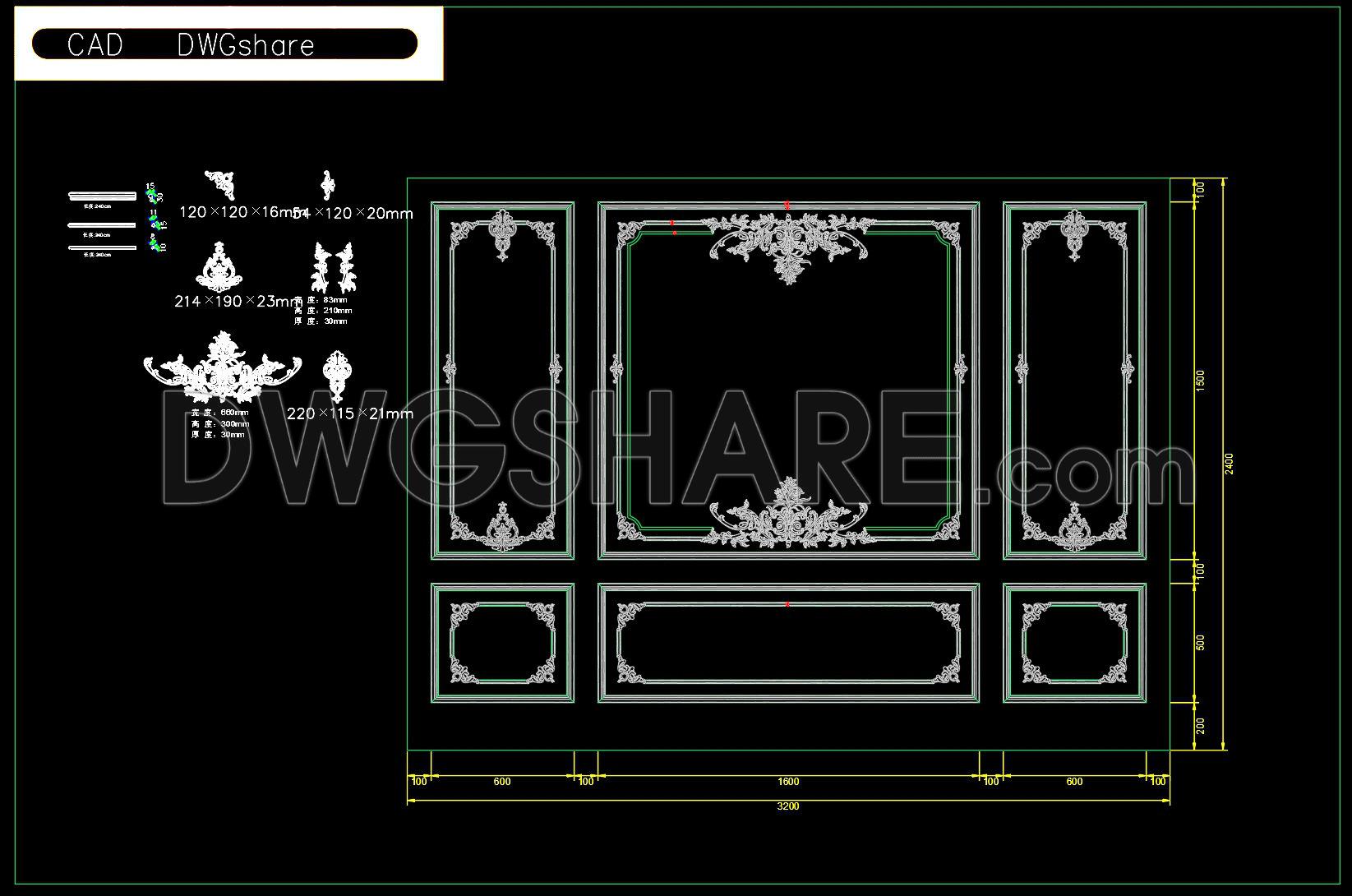 173. Free Download Luxury French-Style Background Wall Module DWG File (1)