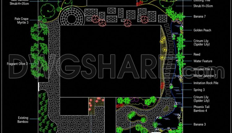 211. Free DWG Villa Courtyard Landscape Design & Planting Layout (1)