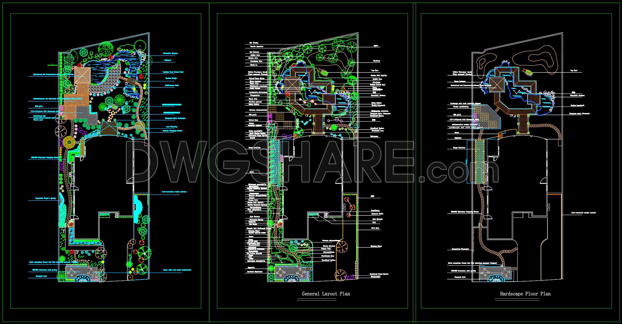 212. Free Villa Courtyard Landscape Layout CAD – Detailed Design Plan (1)