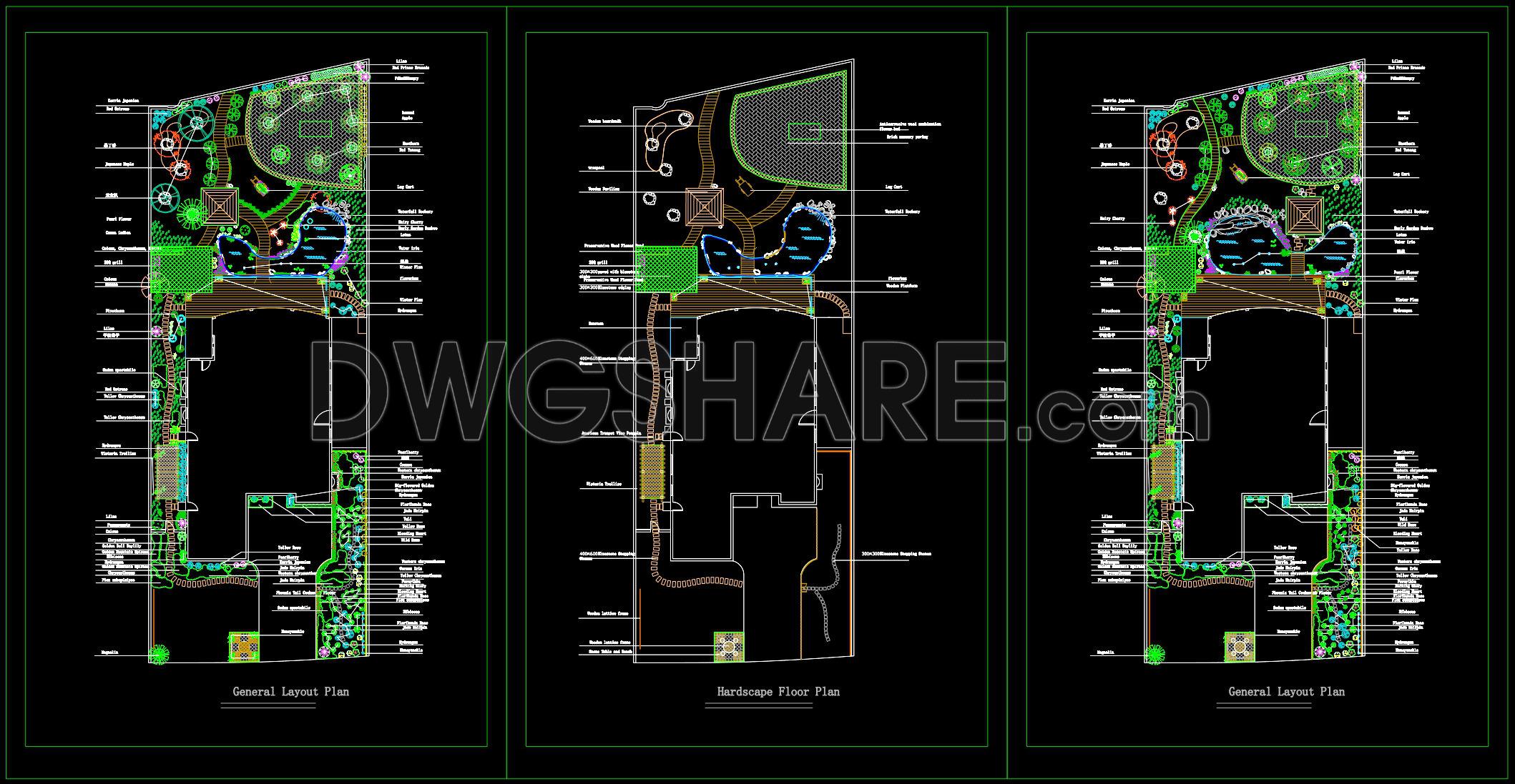 212. Free Villa Courtyard Landscape Layout CAD – Detailed Design Plan (2)