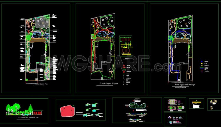 212. Free Villa Courtyard Landscape Layout CAD – Detailed Design Plan (1)