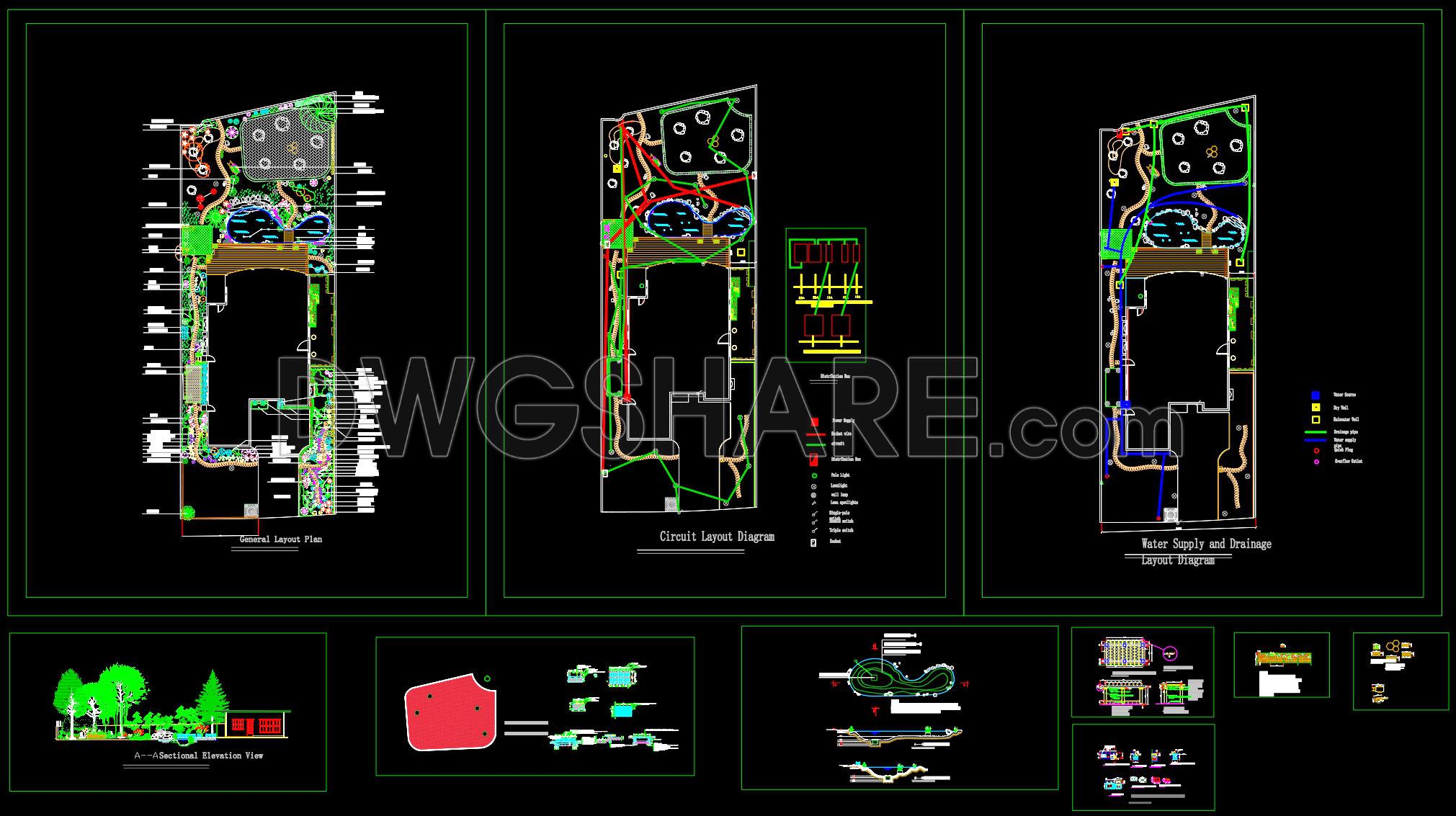 212. Free Villa Courtyard Landscape Layout CAD – Detailed Design Plan (3)