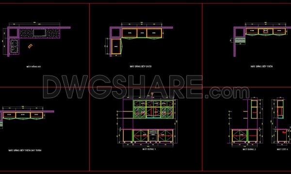247. Free DWG Files of Modern Kitchen Cabinet Technical Details
