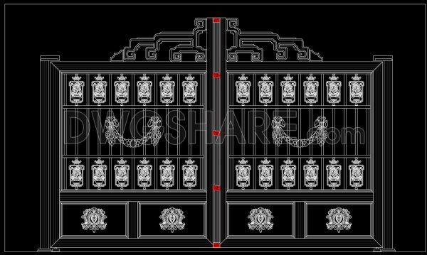 269. Free CAD File of Ornate Classical Villa Gate Design with Detailed Decorative Motifs