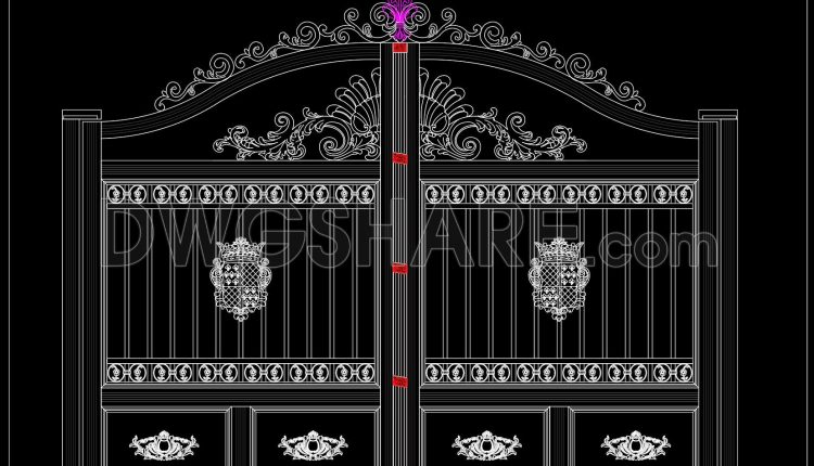 270. Free Download CAD Drawing of Classic Villa Gate with Intricate Carved Patterns (1)