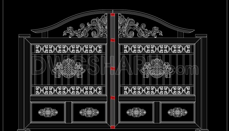 271. AutoCAD Drawing Free Download – Elegant Classic Villa Gate with Artistic Patterns (1)