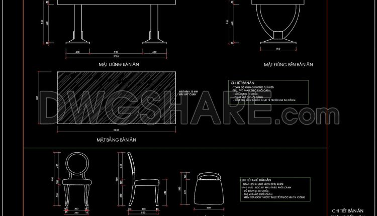 273. Dining Table and Chair Technical Drawing with Dimensions DWG (1)