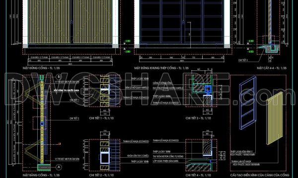 289. Free Download CAD Drawings of Automatic Folding Sliding Gate Details