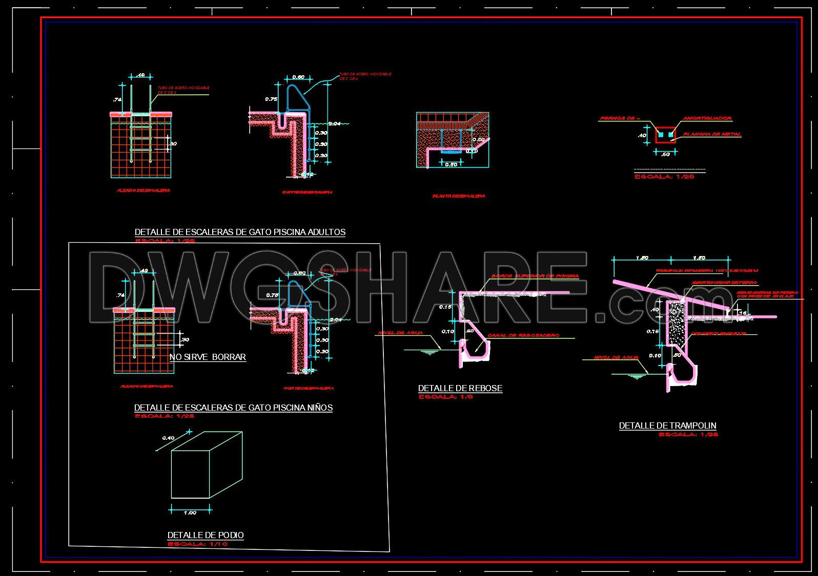 41. Detailed AutoCAD drawings for the construction of adult and children's pools (4)