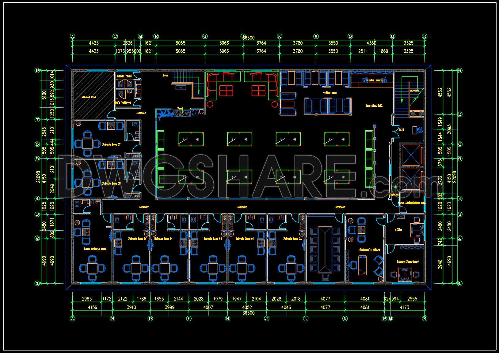 41. Free Download of CAD Floor Plan Design for a 800m2 Billiards Club (1)