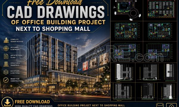 43. Free Download CAD Drawings of Office Building Project Next to Shopping Mall