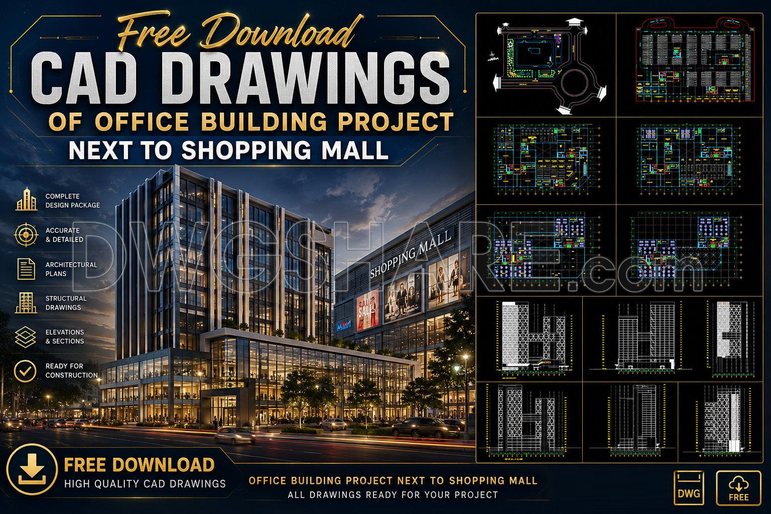 43. Free Download CAD Drawings of Office Building Project Next to Shopping Mall (1)