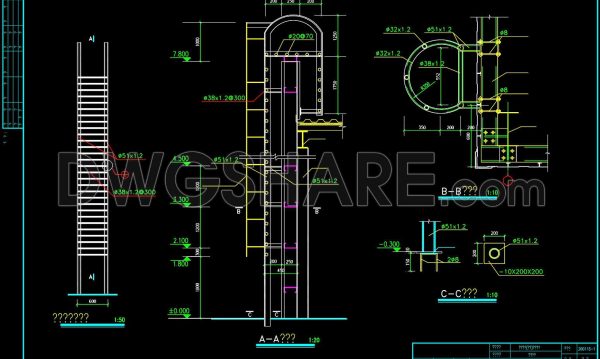 431. Free Download CAD Drawings of Stainless Steel Emergency Escape Stairs