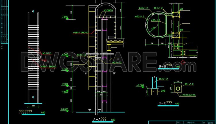 431. Free Download CAD Drawings of Stainless Steel Emergency Escape Stairs (1)
