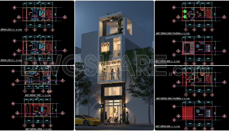 437. Download Cad Design Drawings For A 4-story House With Dimensions 4m x 7,8m (4)