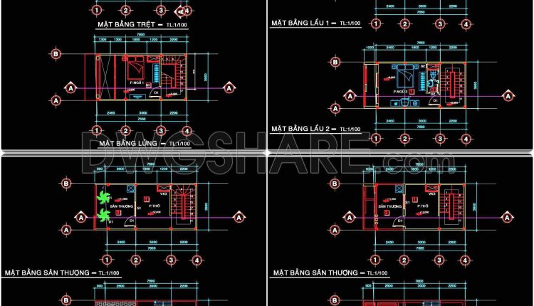 437. Download Cad Design Drawings For A 4-story House With Dimensions 4m x 7,8m (3)
