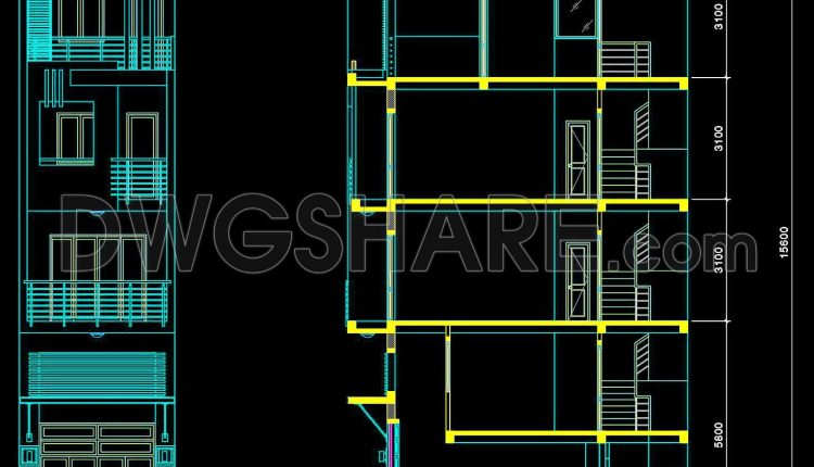 437. Download Cad Design Drawings For A 4-story House With Dimensions 4m x 7,8m (1)