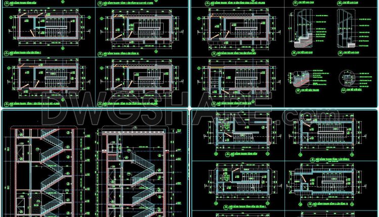 440. Free Staircase CAD Detail Drawings – Multi-Level Plans, Sections & Construction DWG Files (1)