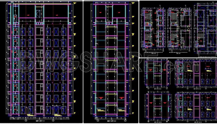 441. Free DWG Apartment Core Plans – Staircase & Elevator Layouts, Sections Included (1)