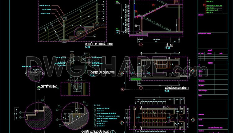 443. AutoCAD Staircase Detail DWG File – Stair Plan, Section, Handrail and Step Details (2)