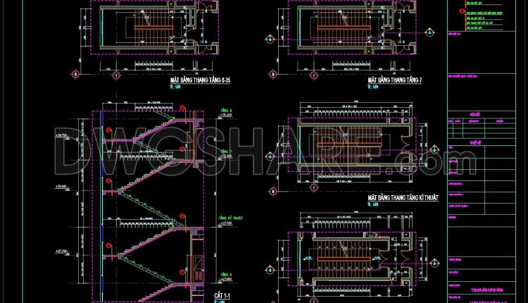 443. AutoCAD Staircase Detail DWG File – Stair Plan, Section, Handrail and Step Details (1)