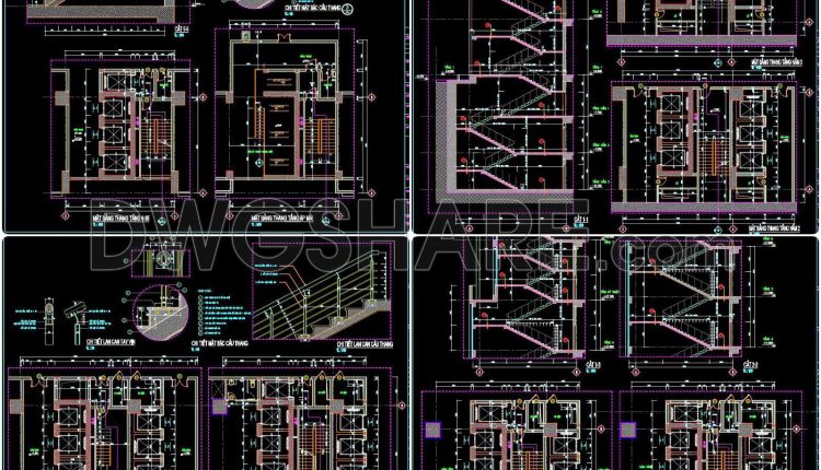444. High-Rise Building Staircase CAD Design – Detailed Sections, Floor Plans and Handrail Details (2)