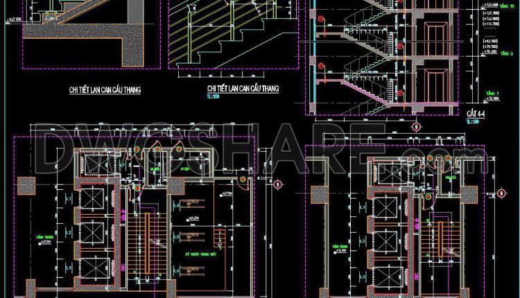 444. High-Rise Building Staircase CAD Design – Detailed Sections, Floor Plans and Handrail Details (1)