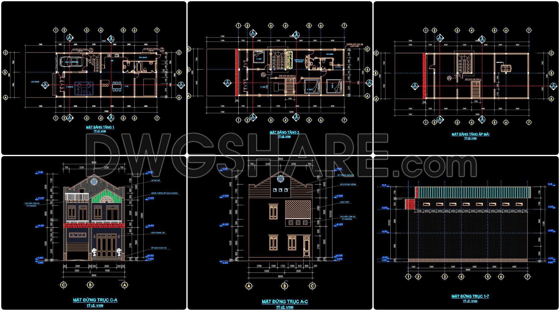 447. Architectural CAD Drawings for a 8m x 18m Modern 3-Storey House (2)