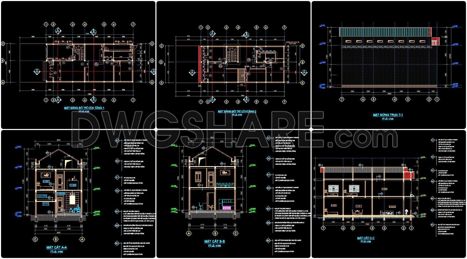 447. Architectural CAD Drawings for a 8m x 18m Modern 3-Storey House (3)