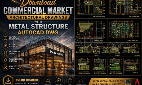 45. Download Commercial Market Architectural Drawings with Metal Structure AutoCAD DWG